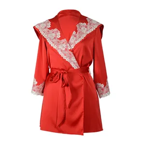 2022 Women's luxury robes red fashion satin silk Luxury short nightgown