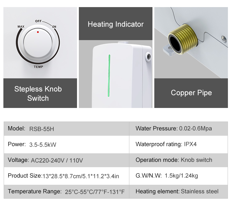 One piece delivery factory price 5500w 220V kitchen use tankless electric water heater