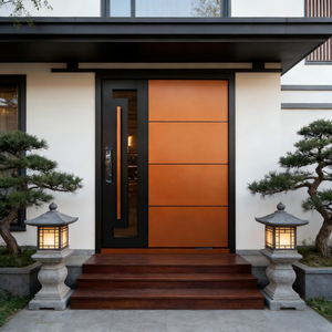 Porte en aluminium à battant de style français personnalisée, design moderne, insonorisée, porte d'entrée extérieure pivotante en métal - Product Image 1