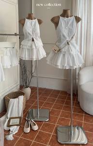 Ensemble de bavoir avec nœud et jupe évasée, échantillon disponible, style doux, sans manches, polyester, mousseline, tenue quotidienne, ensemble de shorts 2 pièces - Product Image 3