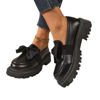 Sepatu Loafer Wanita Model Kupu-kupu Gaya Inggris Ukuran Besar Sol Tebal Musim Gugur