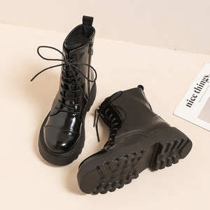 Botas Chelsea de Alta Gama para Otoño/Invierno, con Cordones, de Piel Vacuna, Suela Gruesa, Resistentes al Desgaste, Impermeables, de Charol Negro, a Media Pantorrilla - Product Image 2