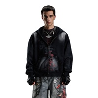 Vêtements pour hommes personnalisés, sweat à capuche zippé vintage délavé, unisexe, surdimensionné, imprimé graphique vieilli, automne, fournisseur d'usine en gros