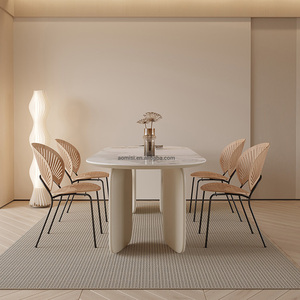 AOMISI <span class=keywords><strong>CASA</strong></span> table à manger blanche italienne pied en bois massif plaque de roche ovale bureau moderne simple famille salon table à manger - Product Image 4