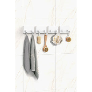 ที่แขวนผนังแบบมินิมอล วัสดุพลาสติก ชุด 4 ชิ้น สำหรับแขวนเสื้อโค้ทและหมวก ใช้จัดระเบียบในครัวและห้องน้ำ ดีไซน์ไม่ต้องเจาะผนัง - Product Image 2