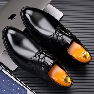 Chaussures habillées pour hommes à bout pointu, à lacets, en cuir noir, pour mariage, affaires, formelles, taille adulte 40-47 - Product Image 3