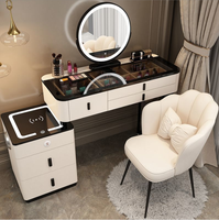 Table de Maquillage Princesse Multifonctionnelle en Bois Massif et Fer Forgé avec Recharge Sans Fil et Éclairage LED pour Chambre à Coucher – Vente en Gros