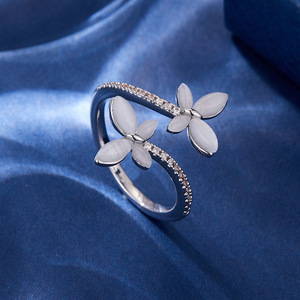 MyMuyu Cat's Eye Stone Double Butterfly <b>Open</b> <b>Ring</b> Adjustable Index Finger Jewelry Gift - Product Image 2