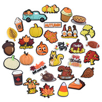 Breloques personnalisées pour chaussures de Thanksgiving, style citrouille d'automne, épingles à chaussures, vente en gros, badges et accessoires pour sabots, cadeau de récolte d'automne, dinde