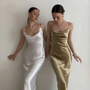 Robe <span class=keywords><strong>en</strong></span> satin pour femme, sans manches, à bretelles spaghetti, dos nu, pour soirée <span class=keywords><strong>en</strong></span> club, nouvelle collection automne, robe <span class=keywords><strong>en</strong></span> satin extensible avec dentelle élégante - Product Image 3