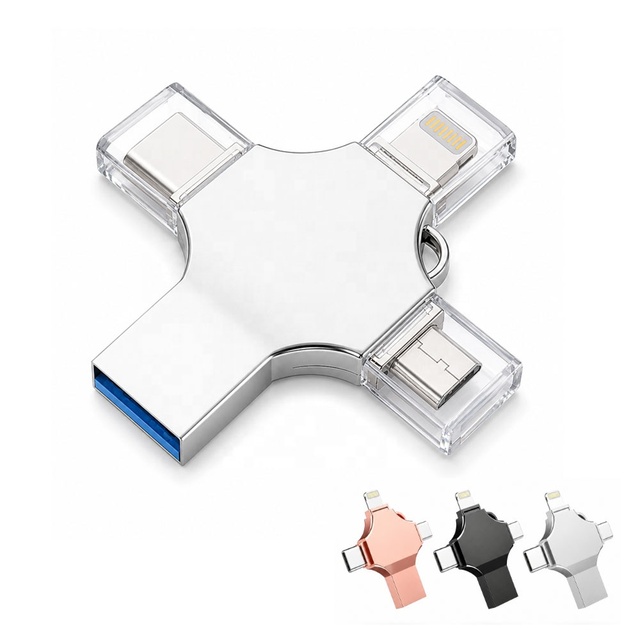 Nandstor Factory OEM 4 in 1 USB Flash Drive Type C OTG High Speed Pen Drive 64GB 128GB Multi Functional Memory Stick for Iphone