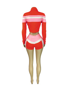 Tuta sportiva personalizzata <span class=keywords><strong>Set</strong></span> di pantaloncini Color Patchwork da donna Casual <span class=keywords><strong>Cardigan</strong></span> con cerniera Cropped <span class=keywords><strong>top</strong></span> Shorts 3 pezzi - Product Image 6