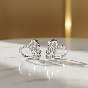 E2582 Orecchini in oro bianco con diamanti da donna, romantici, da matrimonio, taglio rotondo brillante naturale, colore D, in oro bianco 14K - Product Image 2