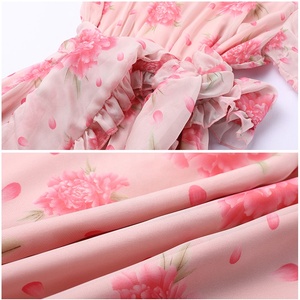 MANNI Chiffon <strong>Flo</strong> Print Dresses With Scarf, Elastic Waist Light and Elegant Long Dress - Product Image 5