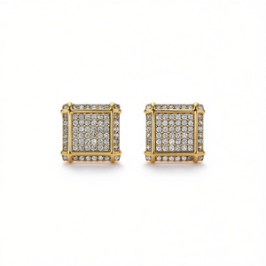 Orecchini a Perno Quadrati Dorati da Donna, Placcati in Oro 18K con Cristalli e Strass, Gioielli Geometrici alla Moda per Feste - Product Image 1