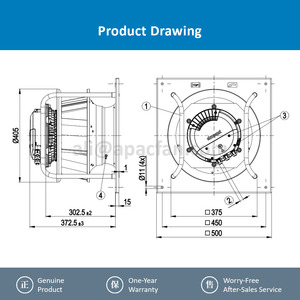 พัดลมระบายความร้อนแบบแรงเหวี่ยง ebmpapst K3G355-PV70-01/F01 M3G112-GA 400V 2900W 3230RPM 4.4A สำหรับรถไฟความเร็วสูง ตัวแปลงไฟเสริม ความเร็วสูง ผลิตโดย OEM - Product Image 4