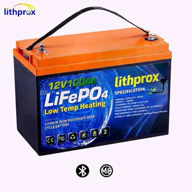 12V 100AH LiFePO4 Battery Heated Low Temp BT M8 Cold Climate Golf Cart RV Marine Home Storage OEM ODM Factory Bulk Supply