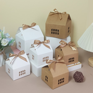 White Brown Kraft Paper <strong>House</strong>-<strong>Shaped</strong> Gift <strong>Boxes</strong> Fancy Baked Goods Wrapping Packaging Foldable Folders for Easy Gift Giving - Product Image 4