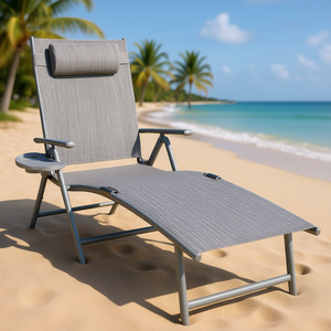Chaise longue pliante réglable en aluminium DB avec porte-gobelet pour patio ou plage, idéale pour bronzer - Product Image 2