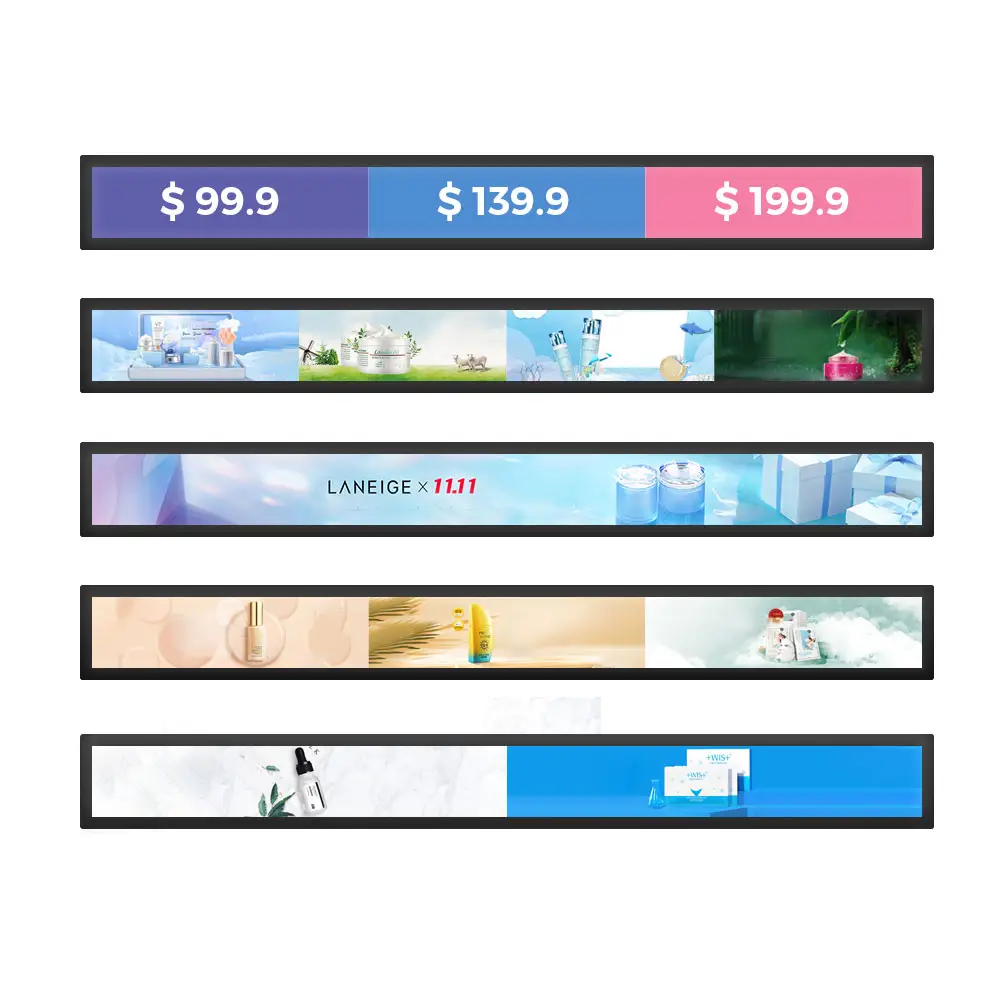 29 inch custom size small shelf advertising screen for shopping mall ultra wide bar type stretched LCD display