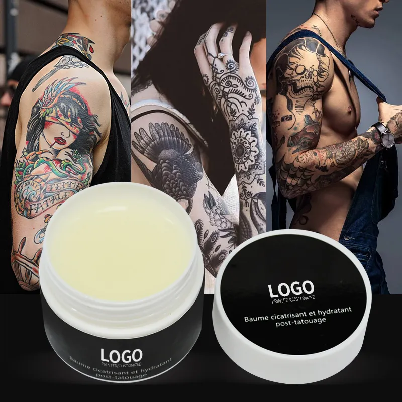 Etiqueta privada logotipo personalizado Mejorar y mantener el tatuaje Vegano Calmante Tatuaje Mantequilla Crema de cuidado posterior para antes, durante y después