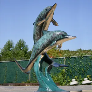Escultura decorativa de jardín, estatua de Metal artesanal, tamaño real, bronce, Delfín, piscina