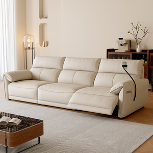 Juego de Sofás Reclinables Eléctricos de 3 Plazas, Tapizado en Cuero <span class=keywords><strong>Gris</strong></span> Claro, Muebles Modernos para Sala de Estar, Precio al por Mayor de Fábrica - Product Image 2