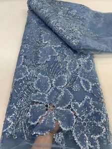 スパンコールレースドレス生地とパール2024高品質フレンチチュールメッシュ生地持続可能な刺Embroideryビーズ刺繍2.5kg - Product Image 2