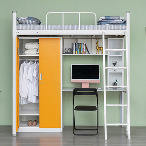 Single Iron Modern Upholstered <b>Bed</b> Integrated Desk Bookcase School Dormitory Apartment Bedroom Hospital Hotel - Product Image 1