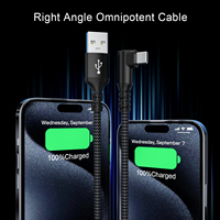 Accesorios para Móviles, Cable de Carga Rápida de 2 m (6 pies) con Trenzado de Nailon de 18 W, Ángulo Recto, USB a Tipo C de 90 Grados para Teléfono Móvil
