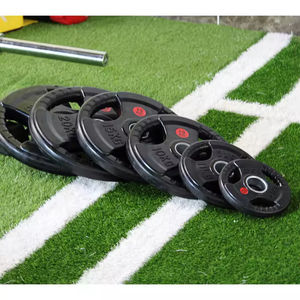 Plaque de poids en fonte revêtue de caoutchouc PU, à triple grip, antidérapante, écologique et durable pour la musculation, équipement de gym commercial en gros - Product Image 6