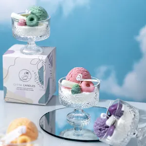 Lilin Berbentuk Makanan Es Krim Buatan Tangan, Label Pribadi Wangi Dalam Toples Kaca untuk Hadiah Ulang Tahun Pernikahan