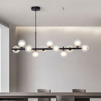 Suspension de Luxe Dorée Moderne Nordique à Bas Prix, Décoration Rectangle avec Boules de Verre, Lustre Bulle pour Îlot de Cuisine