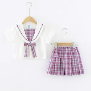 coreano terno xadrez adolescente Suppliers-Camiseta japonesa + saia xadrez plissada, conjunto de roupas para meninas estilo coreano