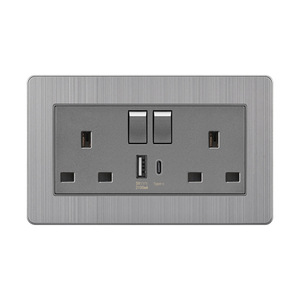 Prise murale grise double universelle 3 trous avec interrupteur indicateur - Product Image 5