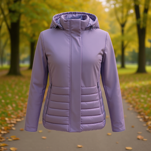 Manteau à capuche pour femme HDJ, grande taille, léger, en coton, coupe-vent, vêtements d'extérieur décontractés pour l'automne, longueur normale, fermeture éclair - Product Image 4