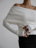 Suéter de Punto Personalizado para Mujer, Otoño-Invierno, Hombros Descubiertos, Manga Larga, Sexy, Ajustado, Capa Base