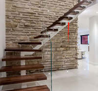 Escaliers en porcelaine DAIYA avec balustrade en verre trempé en forme de U et escaliers droits