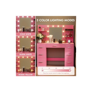 LED lighting mirror, power socket, 3 model lights, 7 drawers, 6 bedroom <b>storage</b> shelves, <b>dressing</b> <b>table</b> - Product Image 5