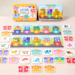 Rompecabezas Educativo <span class=keywords><strong>de</strong></span> Animales del Zoológico y Mariposas para Niños, Rompecabezas <span class=keywords><strong>de</strong></span> Madera con Números y <span class=keywords><strong>Letras</strong></span> para Preescolar con Caja <span class=keywords><strong>de</strong></span> Metal - Product Image 2