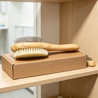 Brosse de toilettage pour animaux de compagnie en bois naturel, double face, fibres de sisal et brosse à picots métalliques pour chiens et chats, brosse démêlante pour animaux