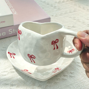 Lelyi nhà máy trực tiếp bán Red Bow tình yêu Tim Gốm cốc cà phê tấm - Product Image 5