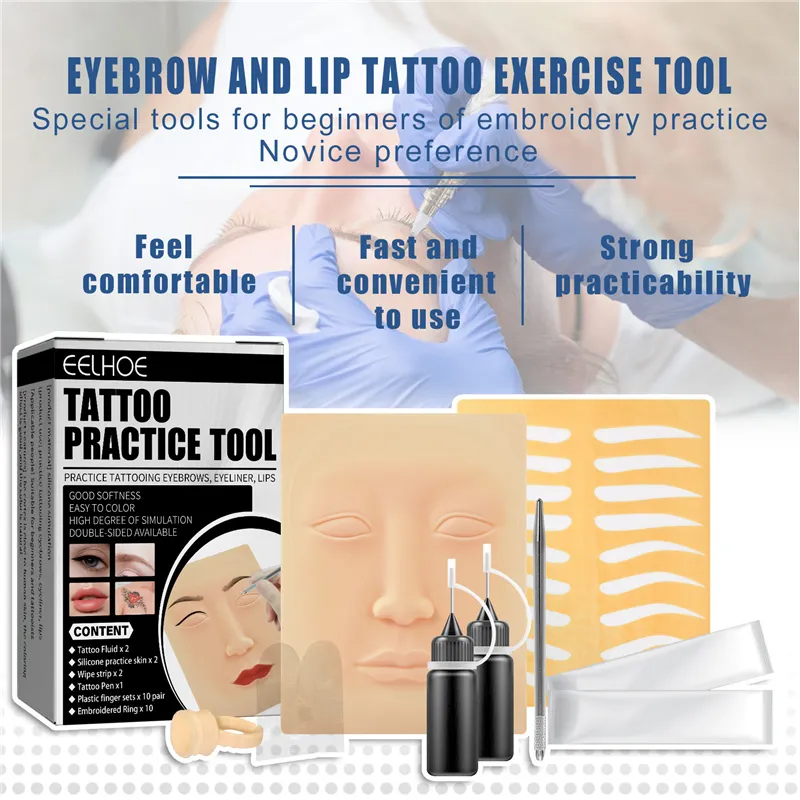 EELHOE tatuagem prática ferramenta pele silicone tatuagem fluido caneta prática do silicone pele bordada anel esfregar tiras plástico conjunto de dedos