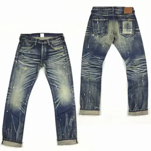 Lotfeel Custom High Quality Vintage Wash Distressed Japanese Selvedge Jeans Denim Selvedge Denim Jeans