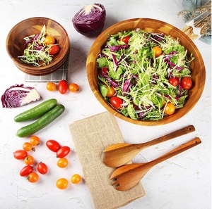 Nuevos productos Vajilla Frutero de madera de acacia personalizado <span class=keywords><strong>Comprar</strong></span> Ensaladera de madera grande - Product Image 3