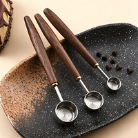 Cuillère à mesurer plate en acier inoxydable 304 avec manche en bois de noyer pour grains de café, 1,25 ml, 2,5 ml, 5 ml, 15 ml