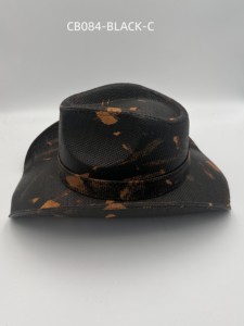 Sombrero de paja de <span class=keywords><strong>vaquero</strong></span> occidental negro y naranja hecho a mano de moda de alta calidad para hombres - Product Image 3