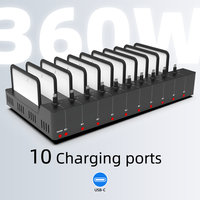 Station de charge USB C multi-appareils 360W à 10 ports avec rangement pour téléphones portables et tablettes