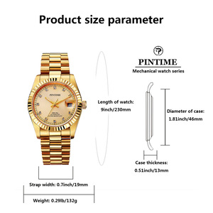 Montres mécaniques automatiques de luxe PINTIME pour hommes, acier inoxydable, verre saphir, design étanche, cadran de 41 mm, vente chaude - Product Image 4