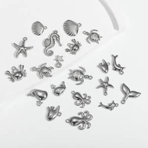 Wholesale 18K Gold Beach Mermaid Fish Shell Starfish Dolphin Turtle Pendant Stainless Steel Pendants <strong>Charms</strong> for Jewelry Making - Product Image 5